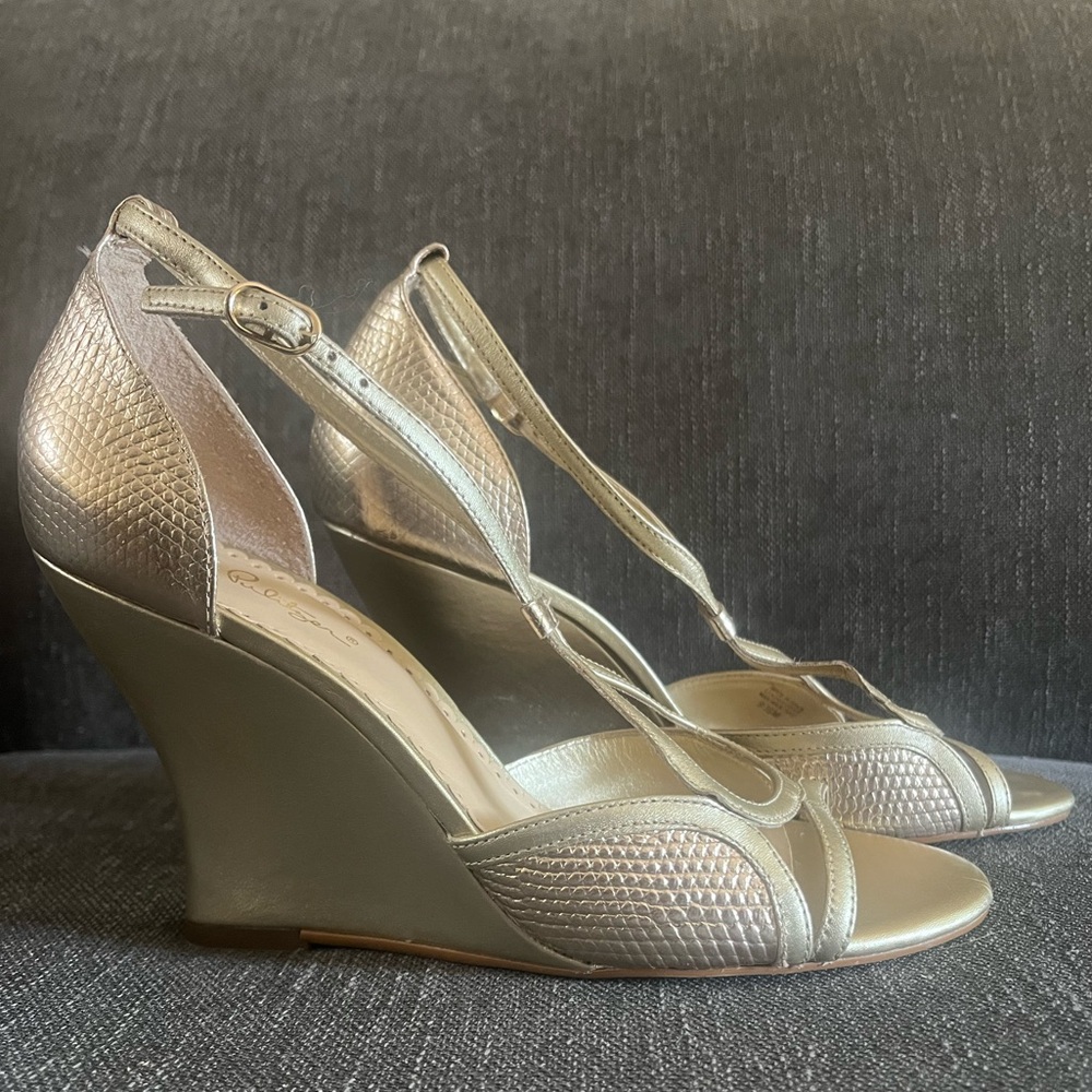 Lilly Pulitzer Gold Wedge Sandals size 9.5